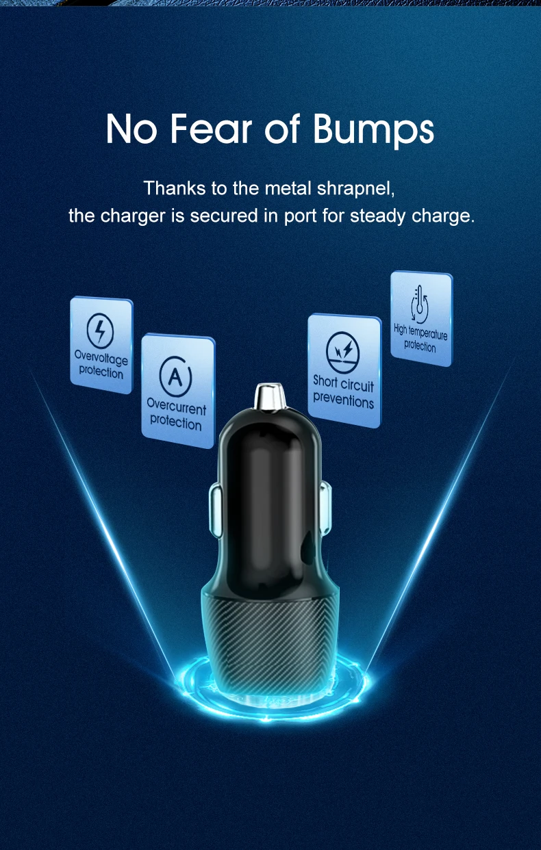 QCY 20W Car Charger Dual Port USB Mini Car Charger PD QC Quick Charge USB-A USB-C Car Adapter for iOS Android CR05