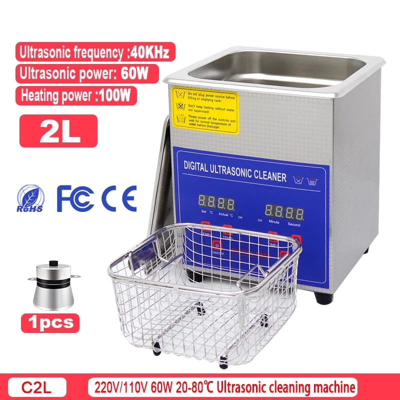 2L 100W 40Khz Ultrasonic Cleaner Stainless Steel Cleaner Bathtub With
