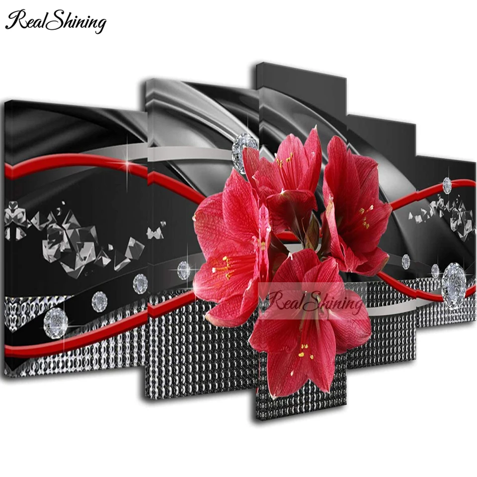 

Abstract Red Lily flower 5 Panel 5d diy diamond painting Puzzle embroidery full square diamond mosaic,gorgeous Art,Crystal T593
