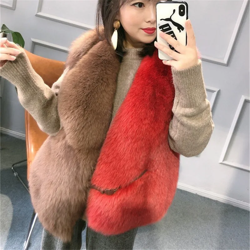 Winterjas dames натуральный Полный Пелт Настоящий Лисий Мех жилет костюм воротник женский натуральный Лисий жилет Зимний Средний Waiscoat