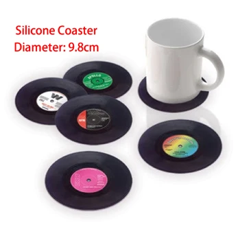 

Retro Coaster Pad CD-Design Cup Coffee Mat pad Placemat Antislip Silicone Drink Dining Table Mat for Office home Party Wedding