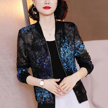 

Plus Size Coats Women 2020 Fashion Summer Women Print Lace Basic Coat Thin Bomber Female Baseball Jacket Sunscreen Clothes
