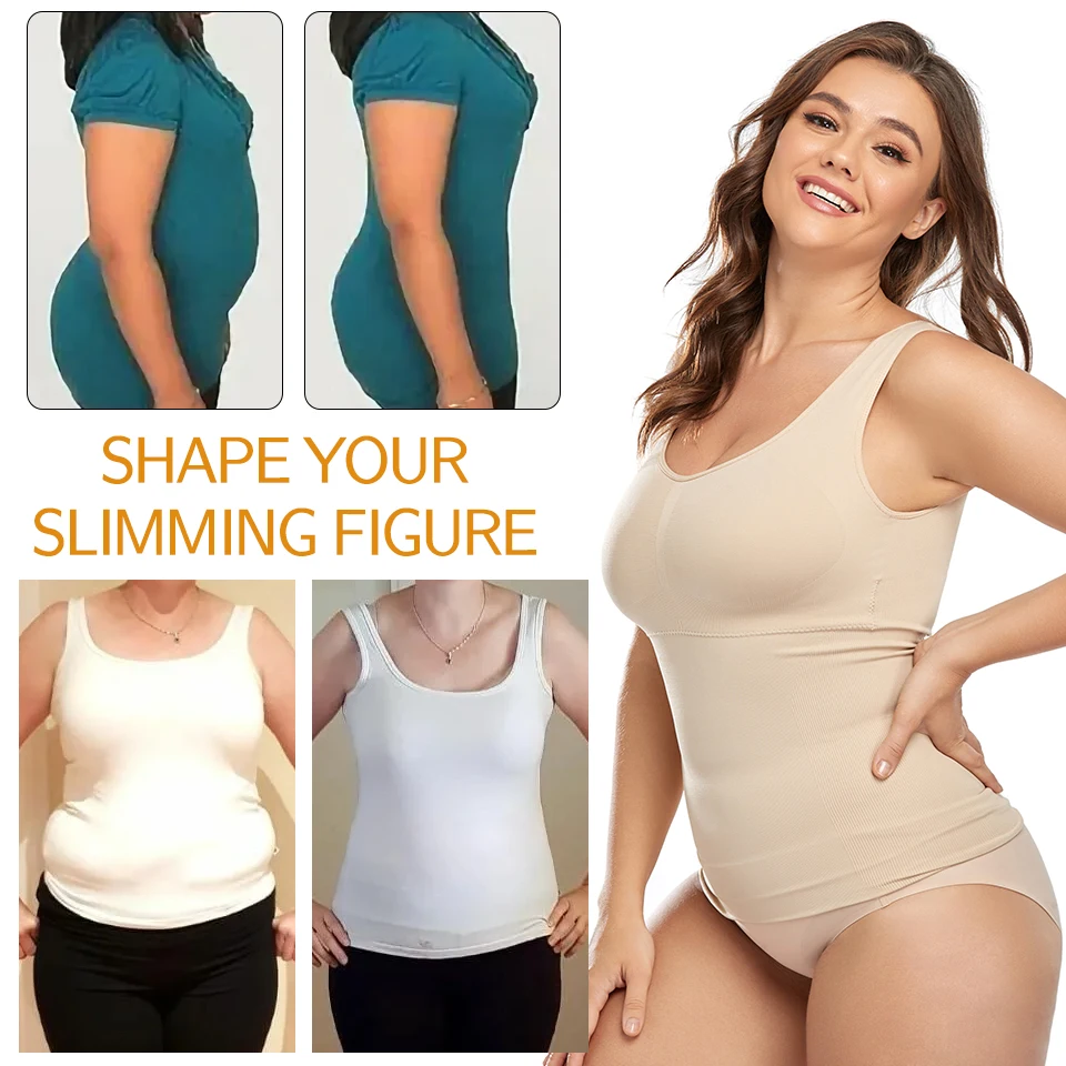 Shapewear for Plus Size Women Tummy Control Shapewear Built-in Bra Shaping  Tank Tops Slimming Body Shaper Compression Underwear