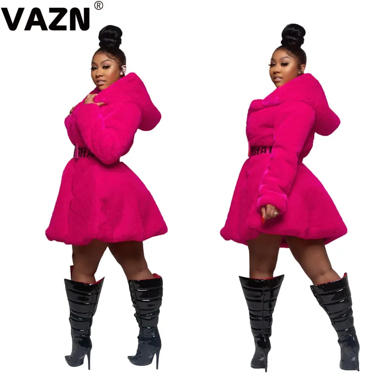 rose red VAZN, зимняя, высококачественная, для снижения возраста, сексуальная, теплая, модная, однотонная, длинный рукав, для женщин, тонкая, толстая, длинная, верхняя одежда - Цвет: rose red