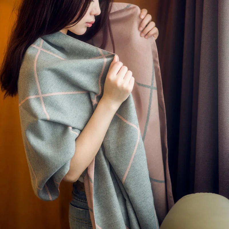 

2019 Hijab Lattice Shawl Thickening Keep Warm Winter Bandana Cashmere Scarf Cachecol Pashmina Bandanas Scarves Echarpe Poncho