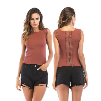 

5788 Summer WOMEN'S Dress Crew Neck Slim Fit Reversible Hollow out Joint Camisole 2020 New