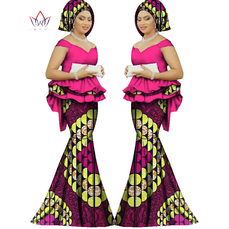 Летний комплект с юбкой, Африканский Дашики, Женский традиционный Базен, принт размера плюс, Дашики, африканские платья для женщин, костюм, 2 штуки, WY1312 - Цвет: 1