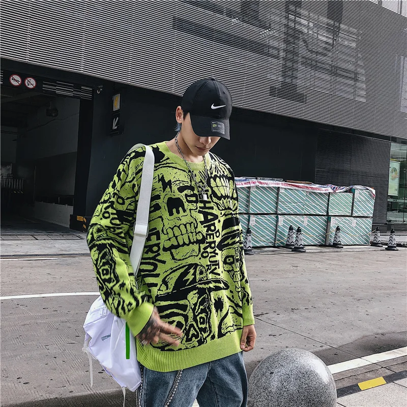 Хип-хоп вязаный свитер мужской уличная BF Harajuku свободный удобный свитер модный хлопковый свитер негабаритный