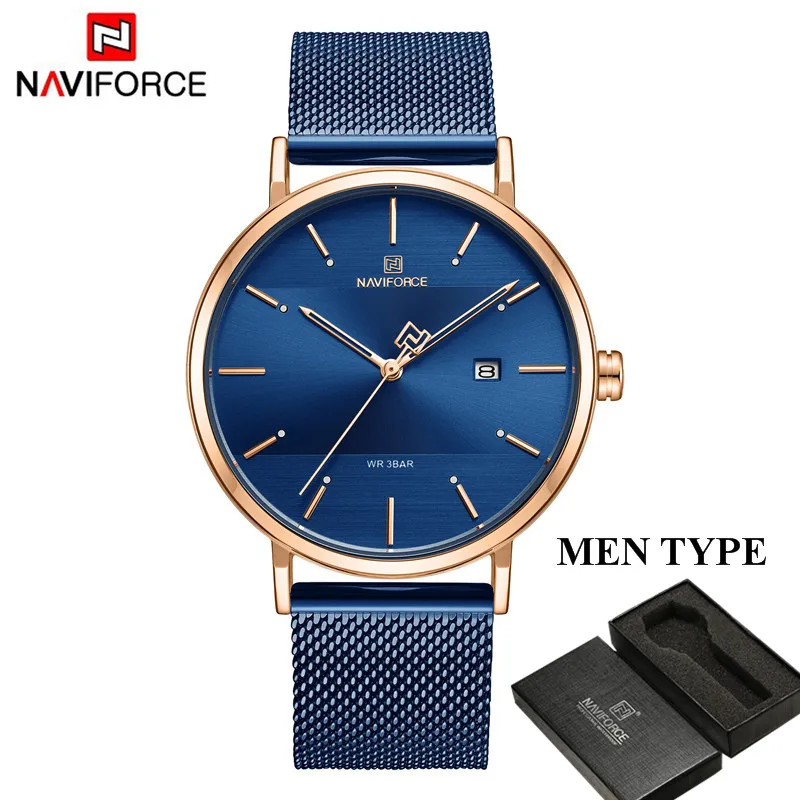 NA300801 with box NAVIFORCE мужские и женские наручные часы Топ бренд класса люкс водонепроницаемые мужские часы из нержавеющей стали модные кварцевые мужские женские часы 3008 - Цвет: NA300801 with box
