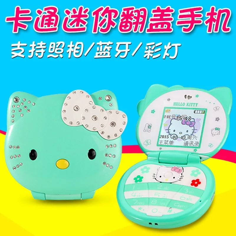 

Czech Language Hello Kitty Flip Mini Small Mobile Phone T99 Dual Card Cute Cartoon Student Children Colorful Lights
