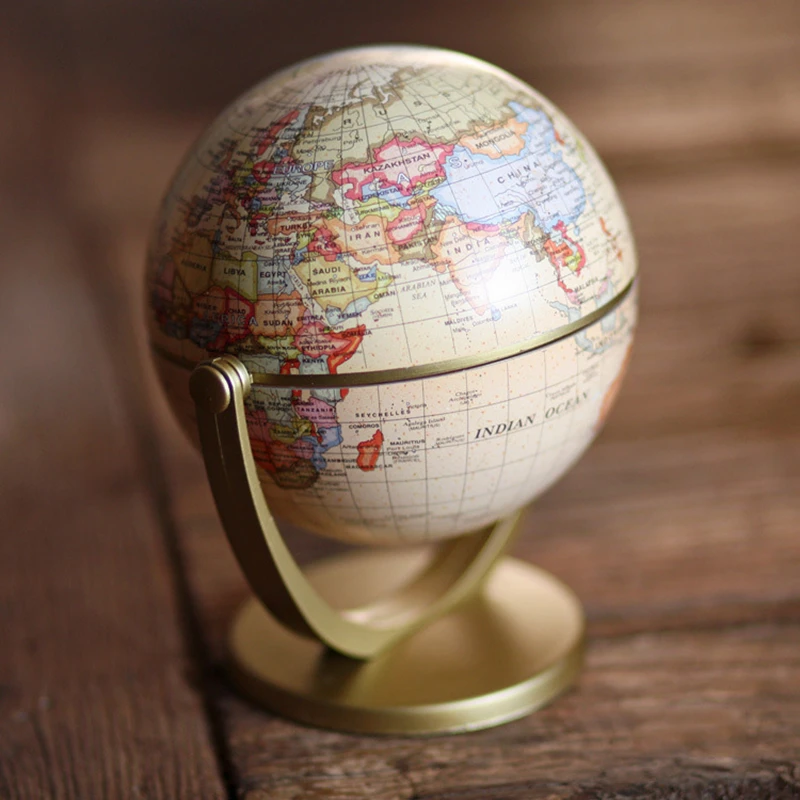 12cm Retro Globe 360 Rotating Earth World Ocean Map Ball Antique Desktop Geography Learning Education Home School Decoration