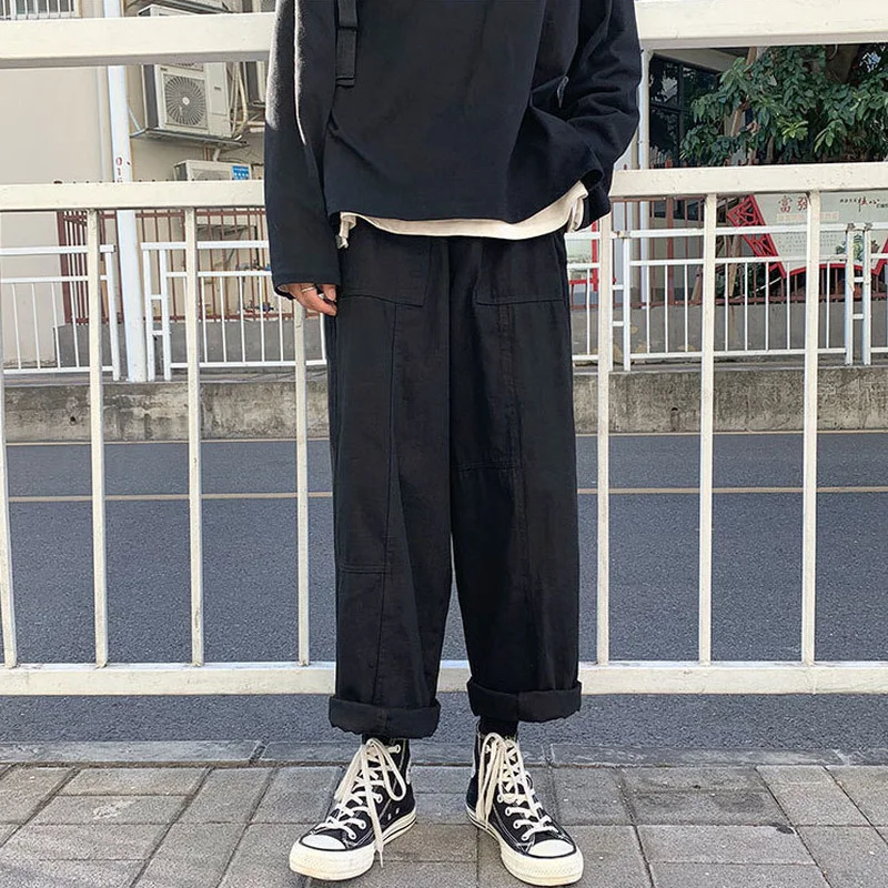 Wide Leg Pants Men Japanese Style Cargo Handsome Youth Chic Straight Oversize All-match Casual Trousers Man Ulzzang Streetwear