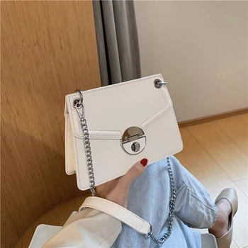 

Retro Chain Small Square Crossbody Bags For Women PU Leather Trapezoidal Solid Color Lock Handbags Lady Shoulder Crossbody Bag