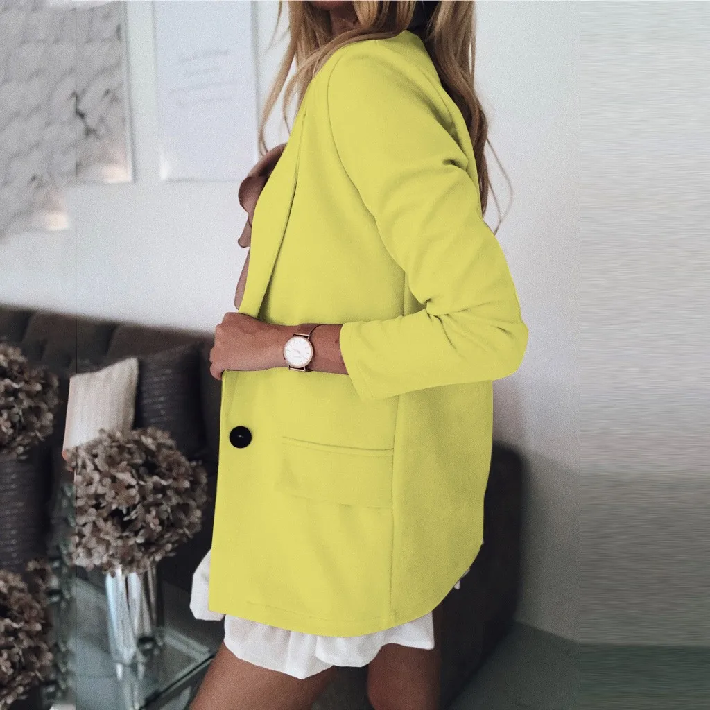 Блейзер Mujer, женский, плюс размер, 5XL, осенний, однотонный, длинный рукав, зубчатый, на кнопках, Повседневный, для девушек, для офиса, верхняя одежда, блейзер Mujer Elegante
