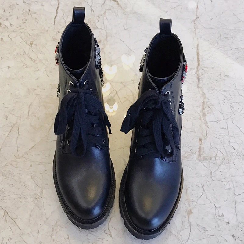 Черные ботильоны на танкетке; лучшие зимние ботинки; женские ботинки из натуральной кожи на квадратном каблуке; высокое качество на низком каблуке
