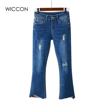 

Jeans For Women Flared Stretch Jeans women Bell Bottom Pants Skinny Jeans Ripped Holes Female Summer Sexy Jeans Woman Trousers