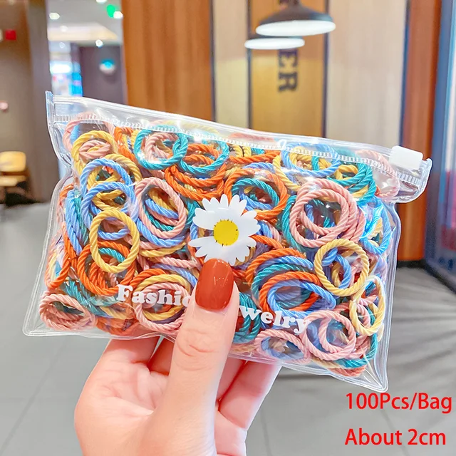 50/100/200 Pcs/Bag Children Cute Candy Cartoon Solid Elastic Hair Bands Girls Lovely Srunchies Rubber Bands Kid Hair Accessories Mix-16-100 Pcs