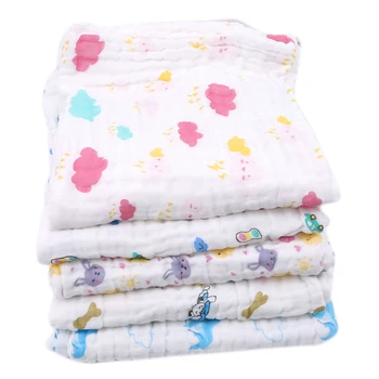 

Hot Sale High Quality Super Soft Breathable Muslin Cotton Newborn Baby Washed Baby Blanket Thick Bath Towel Cartoon Pattern