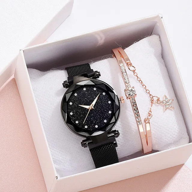 bracelet 1 Женские часы браслет набор Дамская мода Звездное небо магнитные часы женские водонепроницаемые часы relogio feminino zegarek damski - Цвет: bracelet 1