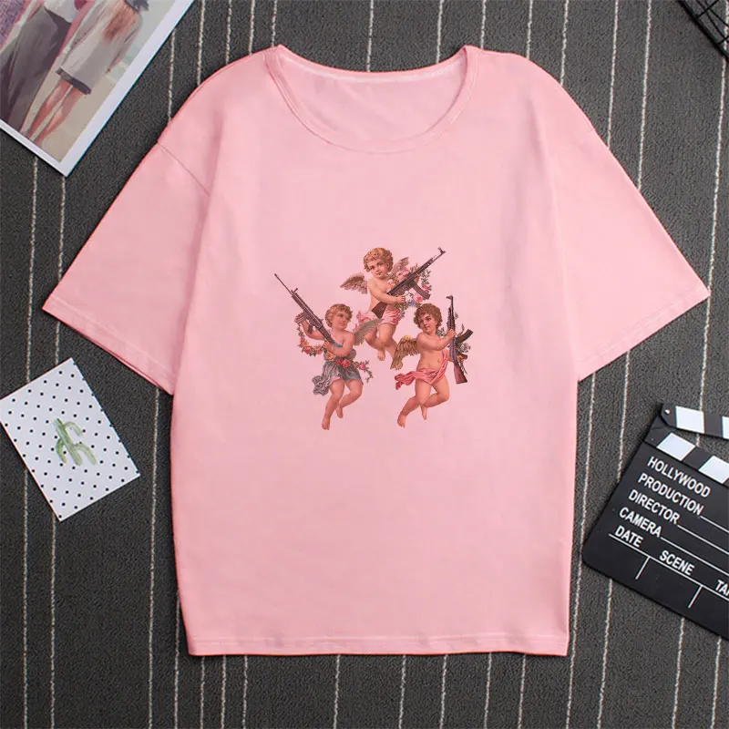 Женская одежда, две гусиные Ga, Готическая модная футболка, Корейская уличная одежда, Harajuku Kawaii, эстетическая футболка, Camiseta Mujer - Цвет: 1572-Pink
