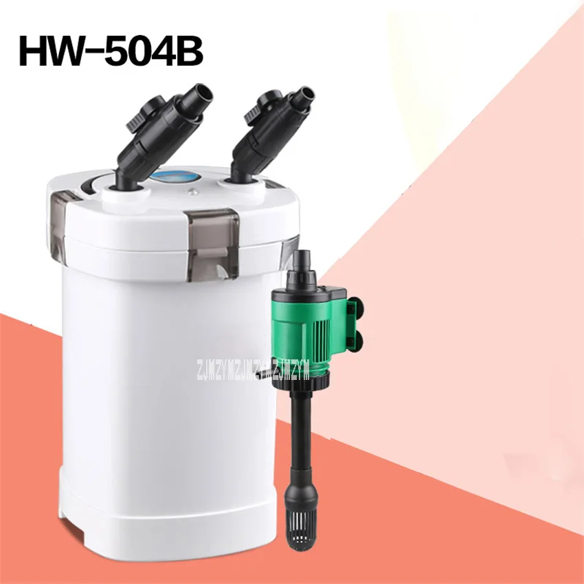 

HW-504B 220V аквариума внешний фильтр для водных биологических продуктов Фильтрующее Оборудование бесшумный фильтр бочка с бактерицидная лампа