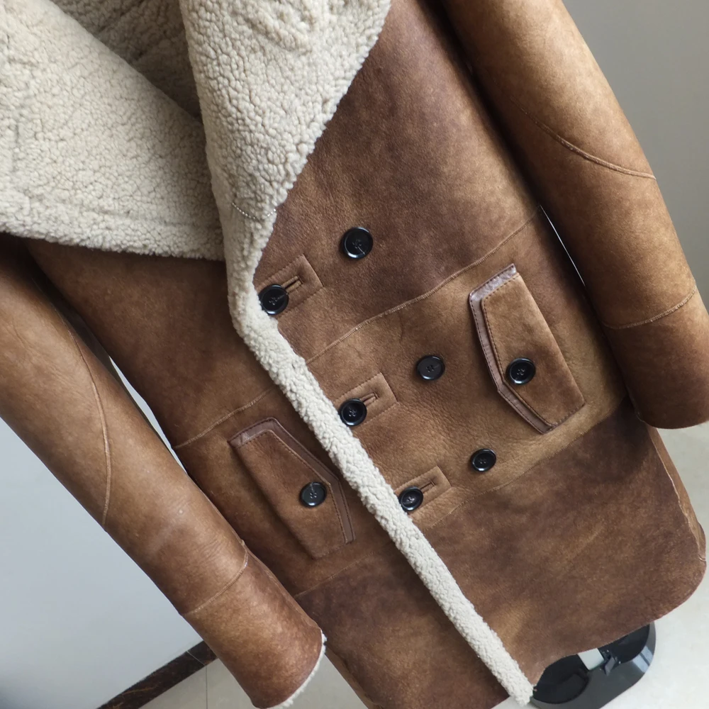 H89d84b46537f443e90664207bf5471337 Fashion Real Sheepskin Fur Coat Genuine Leather Male Formal Winter Long Thick Jacket Sheepskin Shearling Men Fur Coffee Coat 4XL