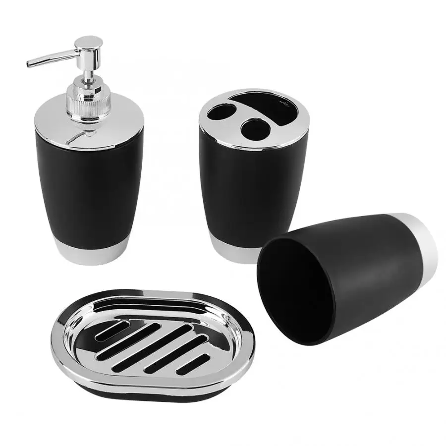 4Pcs/ Set Bathroom Suit Set Bathing Accessories Goods Includes Soap Box Cup Toothbrush Holder Soap Dispenser Soap Dish Set