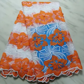 

african 3d lace fabric african lace fabric 2019 high quality lace orange white color with beads rhinestones french lace fabric