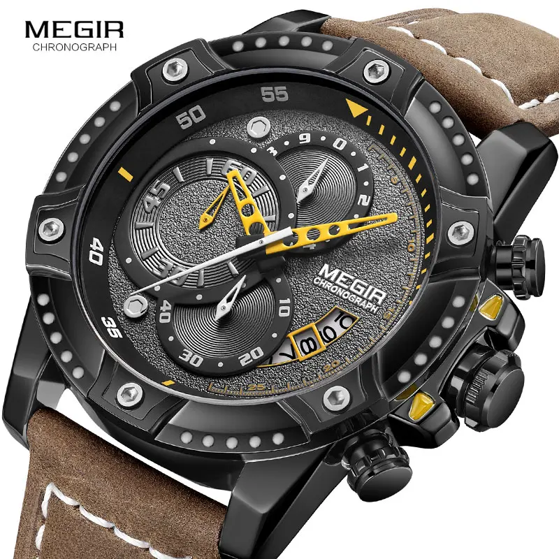 MEGIR часы для мужчин лучший бренд класса люкс Хронограф Наручные часы модные черные водонепроницаемые военные спортивные мужские часы Relogio