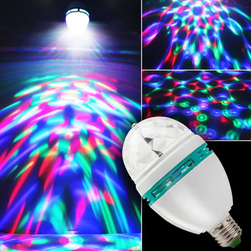 2X Rotating RGB LED Crystal Ball Bulb Stage Light Xmas Party Lamp Disco 80*150mm