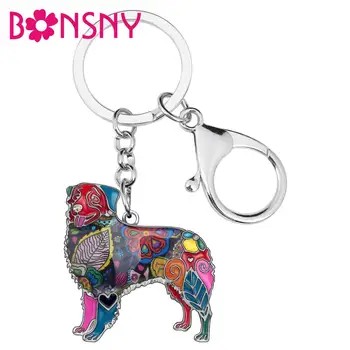 

Bonsny Enamel Alloy Australian Shepherd Dog Key chains Animal Key Ring Bag Car Purse Decoration Keychain For Women Girl Men Gift