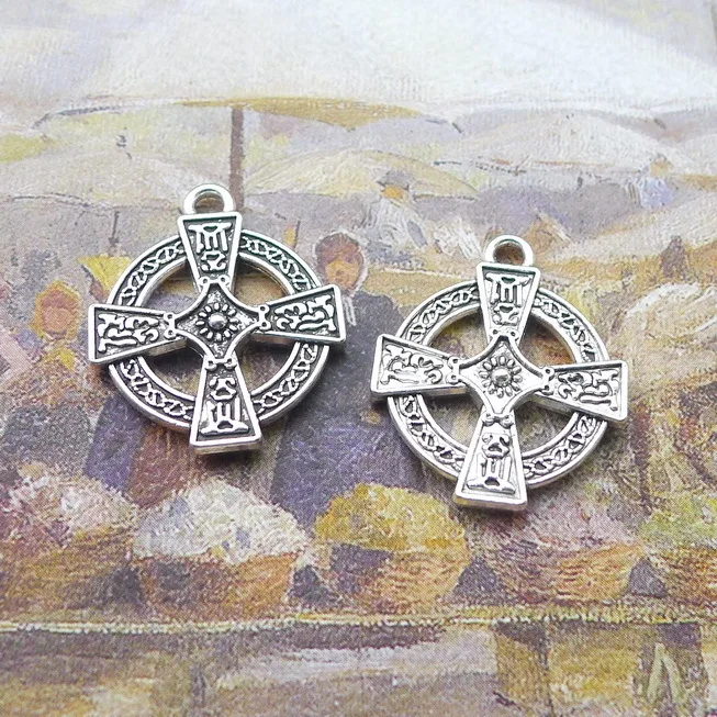 

10pcs/Lot 20x24mm Cross Circle Wheel Alloy Charms Antique Silver Color Pendants for DIY Jewelry Making Charm