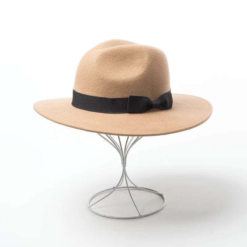 Классическая черная шляпа с бантом шерстяной джазовый Fedora шляпы для женщин женские вечерние шляпы Панама мягкая мужская фетровая шляпа