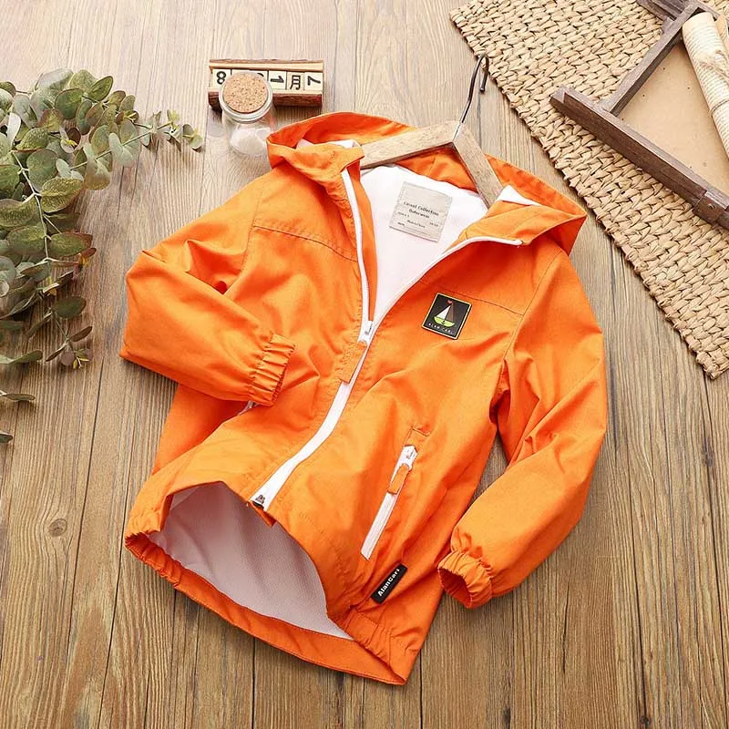 IYEAL Детская осенняя куртка для мальчиков Тренч с капюшоном на молнии легкий Дети пальто дождя ветровка детская куртка с сетчатая юбка для детей от 4 до 12 лет - Цвет: Оранжевый