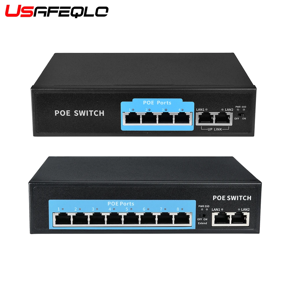 Conmutador Gigabit POE de 10/100 Mbps, 6/10 puertos, interruptor rápido activo con alimentación interna de 52V para cámaras POE 48V, Monitor de seguridad