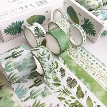 

8Pcs Green Leaves Cactus Journal Washi Tape Adhesive Tape DIY Scrapbooking Sticker Label Masking Tapes Y51A