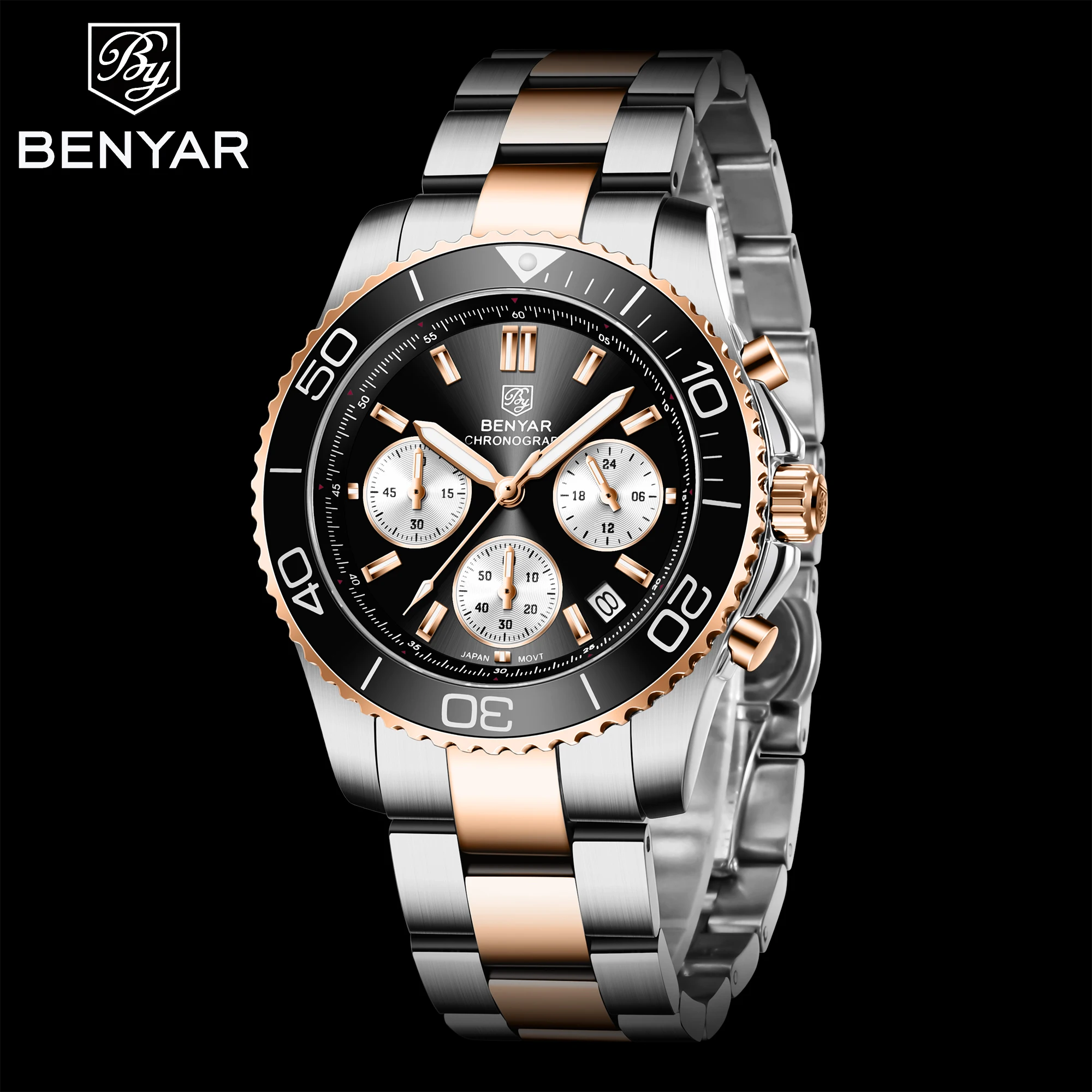 

BENYAR Top Brand 2021 New Men's Quartz Watches Seiko VD53 Sapphire Stainless Steel Chronograph Men's Military Clock Reloj Hombre