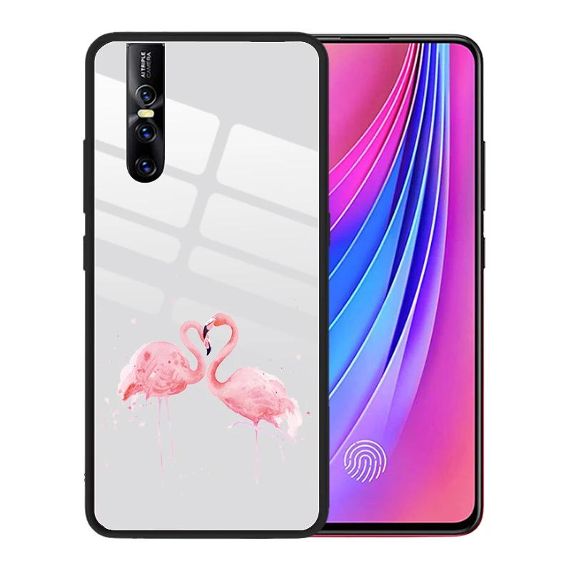 Милый чехол из закаленного стекла с рисунком фламинго для VIVO V17 NEO EX 3 S1 V15 Pro V11 V9 V7