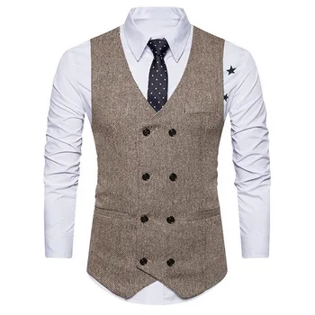 

MJARTORIA Men Double Breasted Suit Vests Gentlemen Business Sleeveless Waistcoat Vintage Formal Blazers Vest For Wedding Party