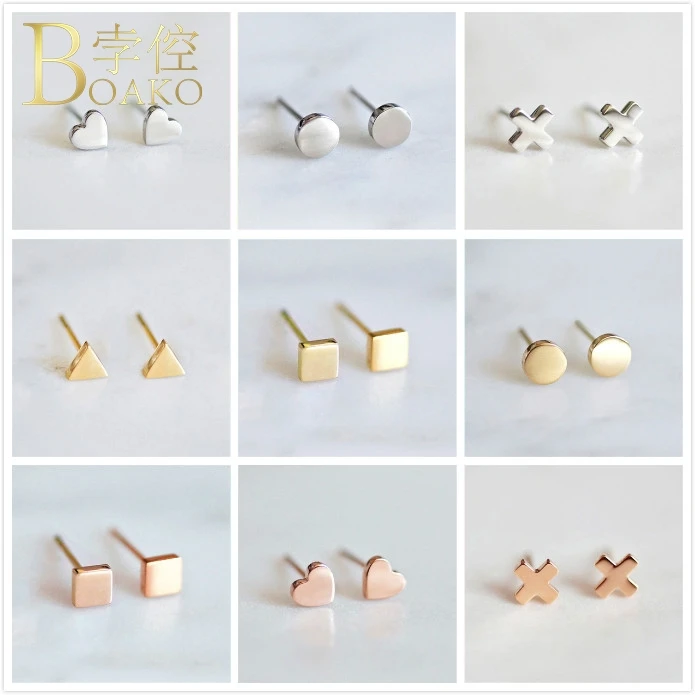 

BOAKO Small Earrings For Women Stainless Steel Earrings Rose Gold Heart Ear Bone aretes Girl Cross Earring Men Ear Jewelry K5