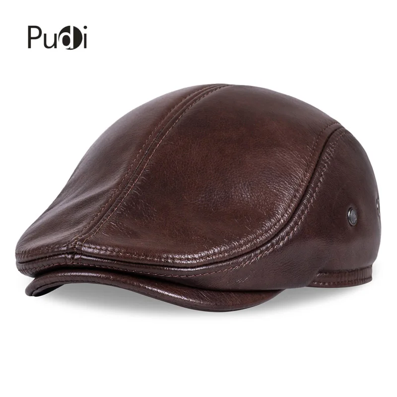 Price HL042 Spring Men s Real Genuine cow Leather baseball Cap brand Newsboy Beret Hat winter warm caps hats men with ears ear flap