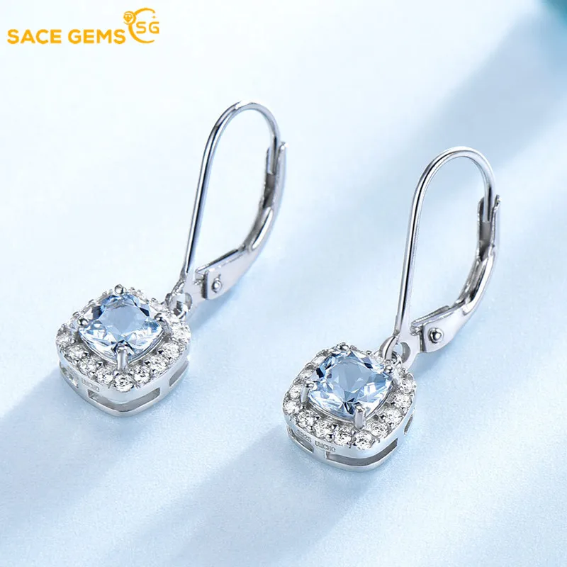 

SACE GEMS Fashion Women Jewelry Earrings 100% 925 Sterling Silver Nano Sky Blue Topaz Drop Earrings Wedding Fine Eardrop Gift