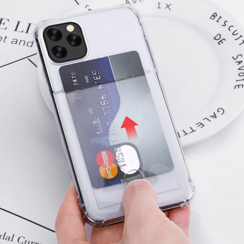Защитный чехол для iPhone 12 11Pro X XR XS Max 6S 7 8 Plus прозрачный мягкий с отделением карт Huawei