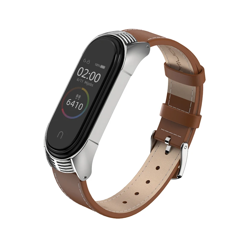 Mi jobs Upgrade mi Band 4 ремешок из натуральной кожи для Xiaomi mi Band 3 браслет умные наручные часы mi band 4 аксессуары - Цвет: silver brown