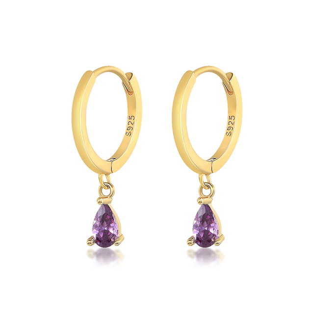 925 Sterling Silver Purple Zircon Pave Hoop Earrings Mini Ball Studs Snake Charm Double Circle Cartilage Hoop Fine Jewelry
