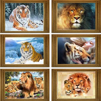 

DIY 5D Diamond Mosaic Lion tiger Handmade Diamond Painting Cross Stitch Kits Diamond Embroidery Patterns Rhinestones Arts