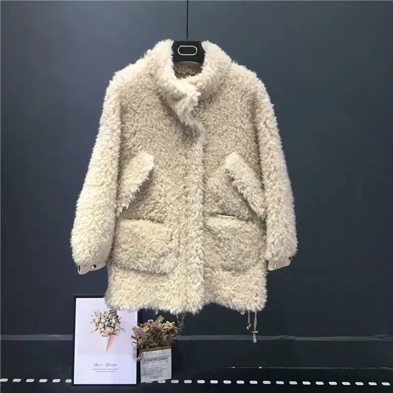 PUDI TX107202 женский зимний натуральный мех внутри теплая куртка пальто Женская Классическая куртка, пальто - Цвет: beige