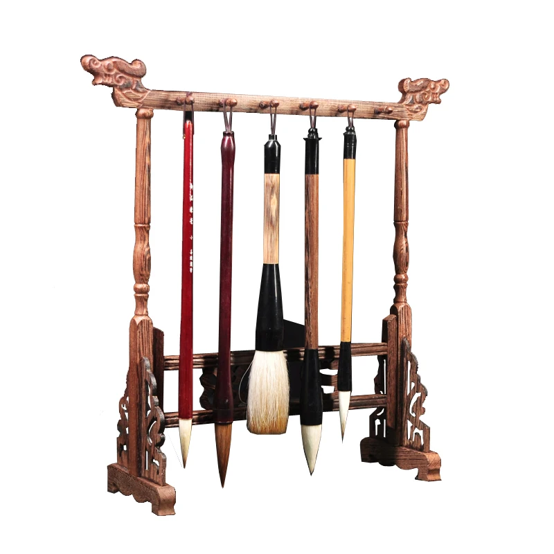 12-pin Hanging Brush Shelf Solid Wood Pen Holder Wooden Faucet Brush Holder Desktop Decoration Painting Penholder
