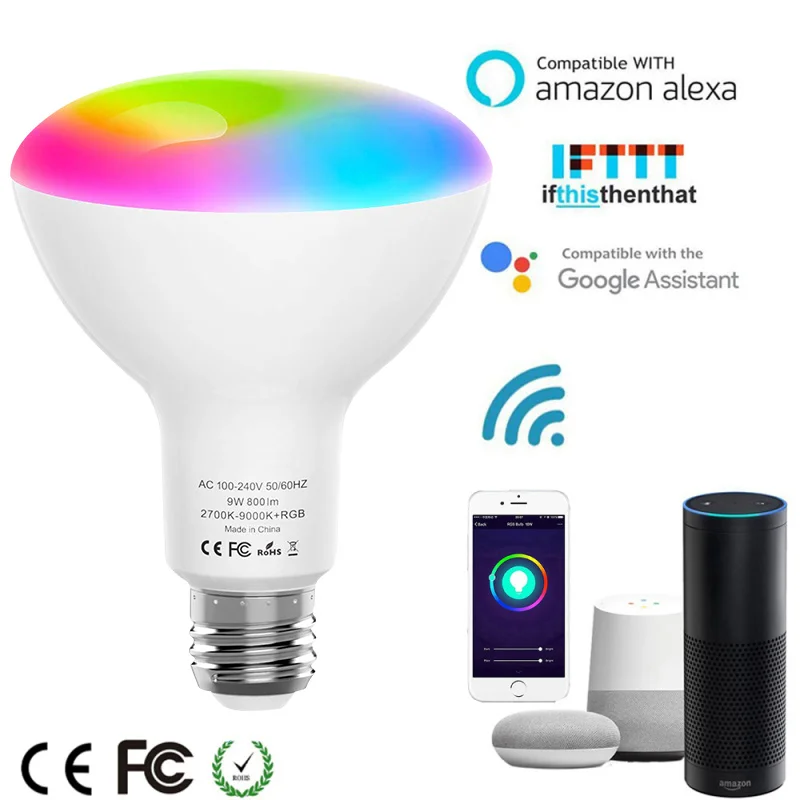 Светодиодная лампа 10 Вт многоцветная умная лампочка WiFi мобильный телефон, RGB Голосовое управление Энергосберегающая лампочка с затемнением совместима с Alexa Goole