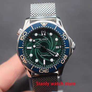 

Sapphire crystal Bliger 41mm green dial luminous marks blue ceramic bezel miyota 8215 self-winding movement men's watch